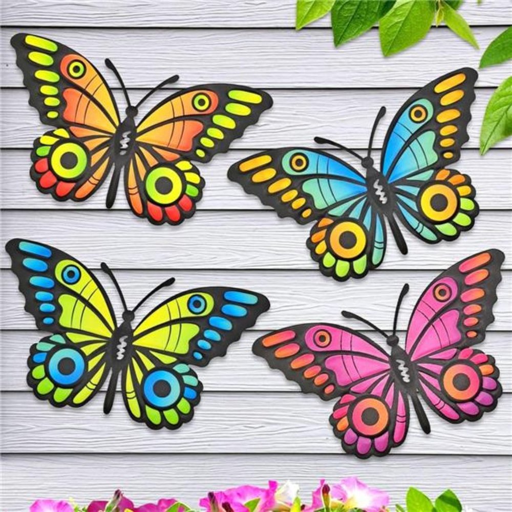 4 Pack Butterflies Wall Art Sculpture Hanging Decor Butterfly Wall Outdoor Decor